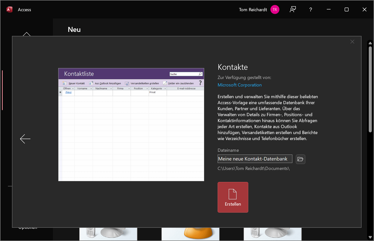Crear base de datos de Access con plantillas
