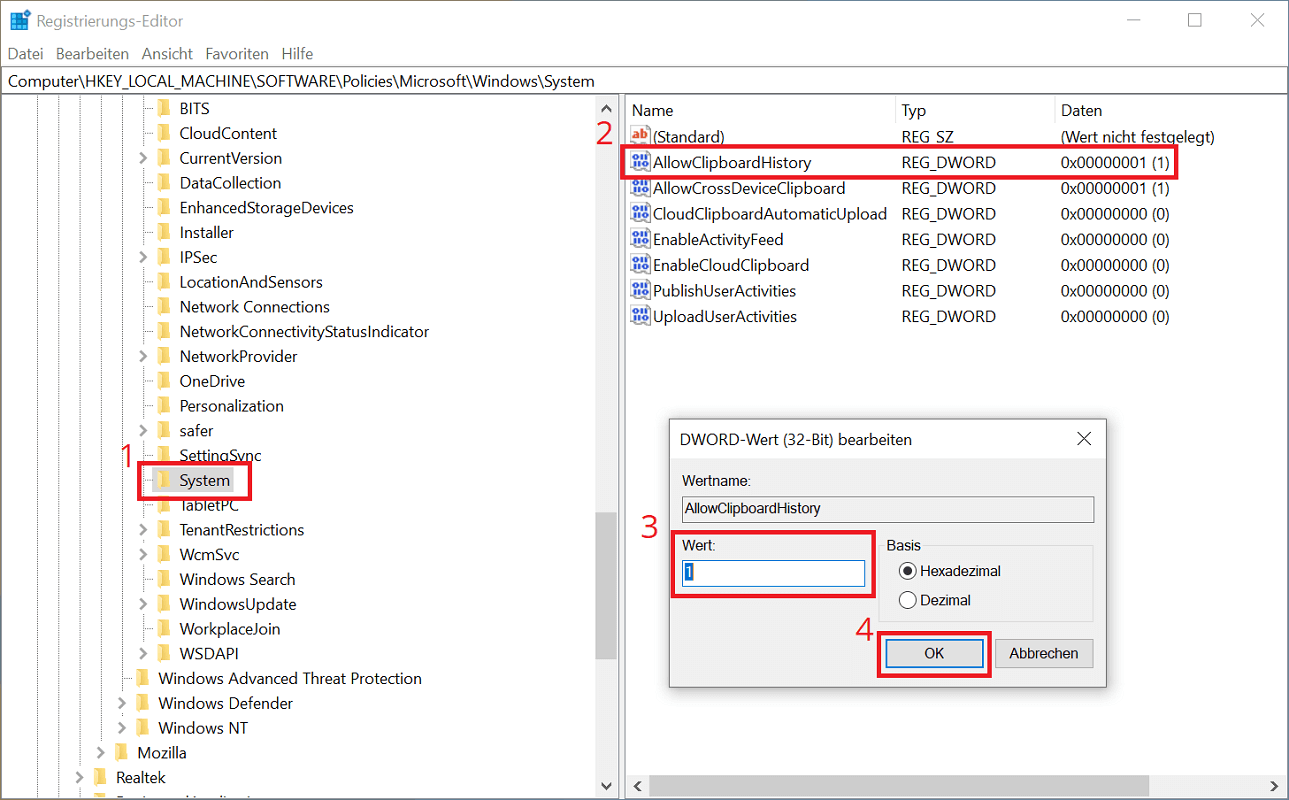Hacer un cambio en el Editor del Registro