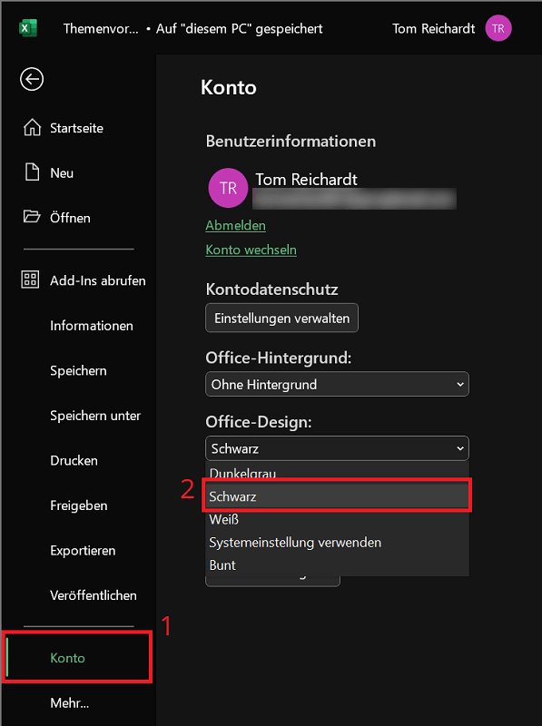 Instrucciones alternativas para el modo oscuro de Excel
