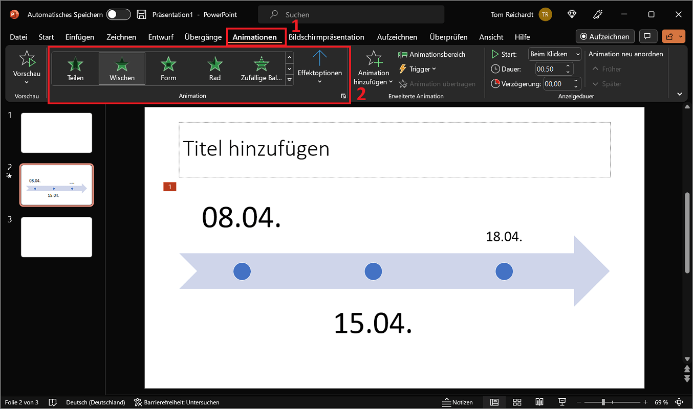 Agregar animaciones a una línea de tiempo de PowerPoint