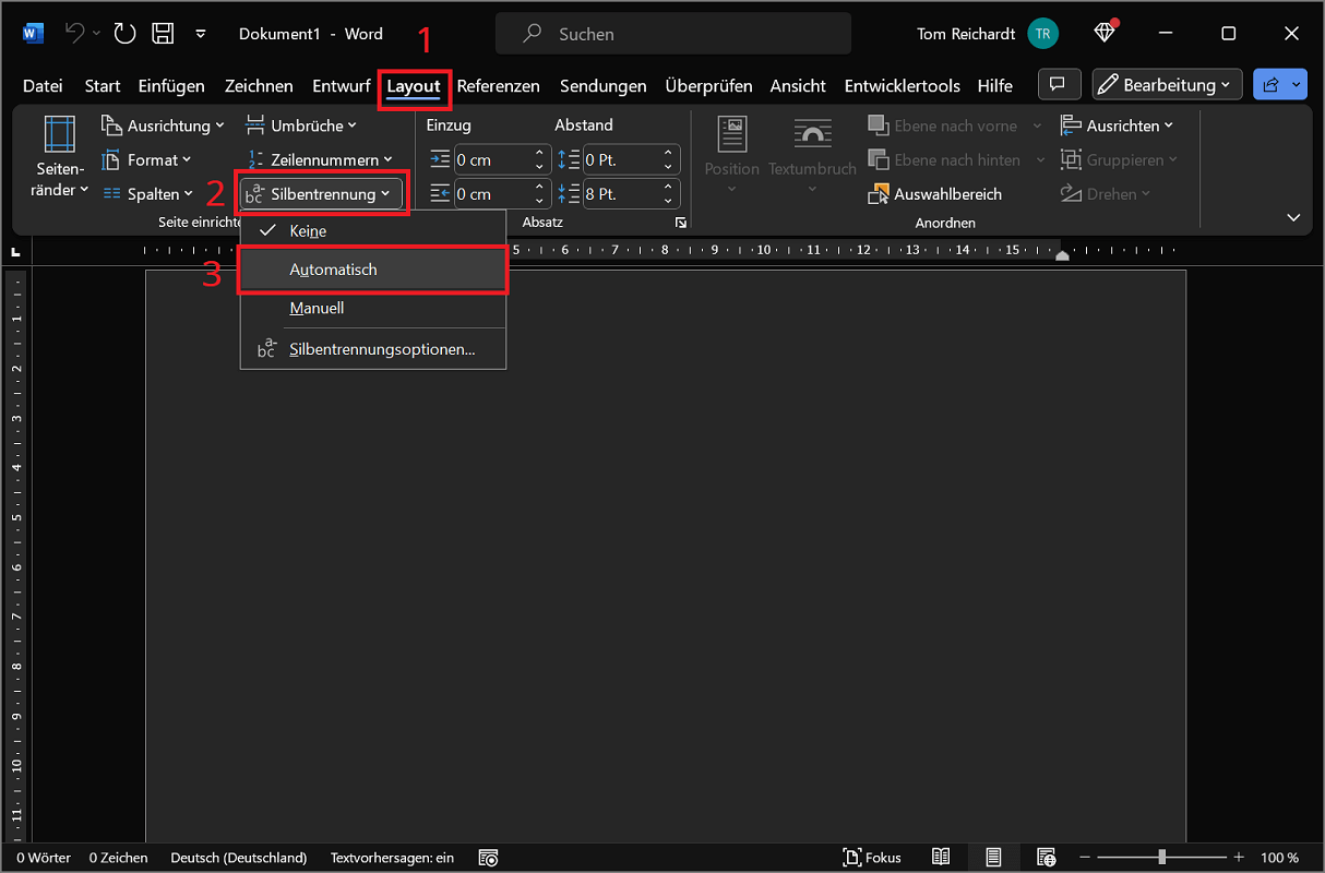 Habilitar la separación de palabras automática en Word