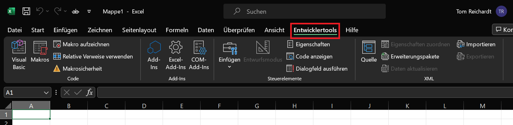 El panel Herramientas de desarrollador en Excel