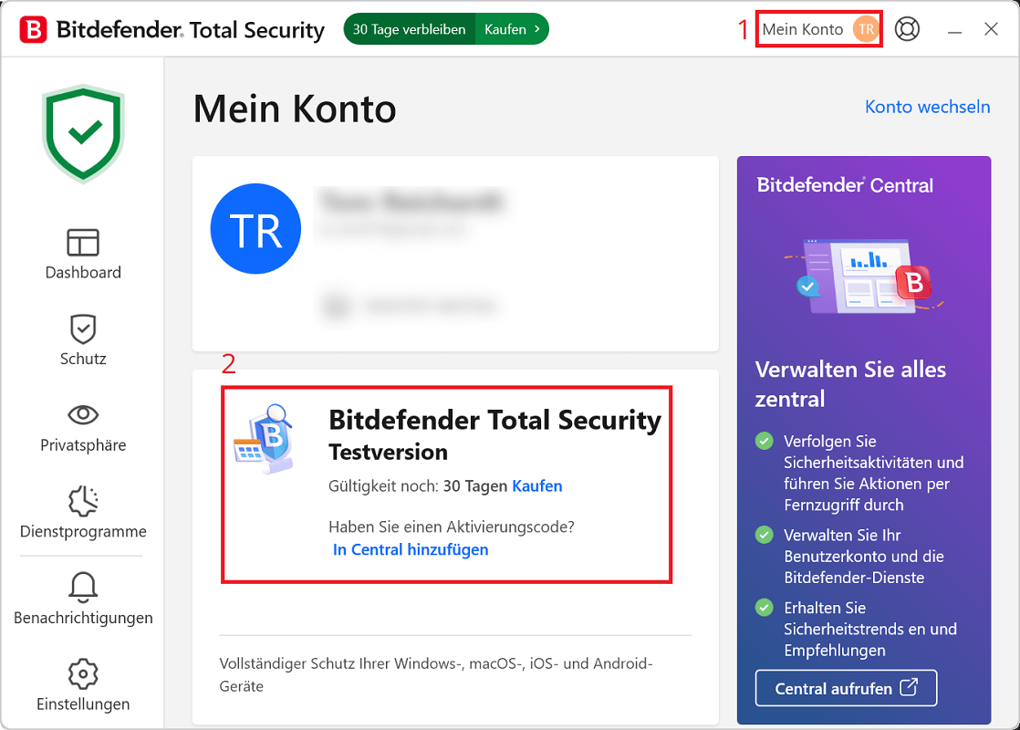 Mostrar el plazo restante de la licencia de Bitdefender