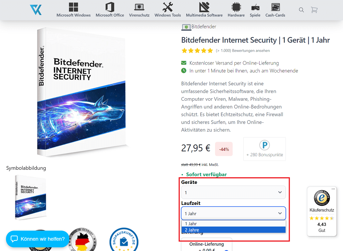 Compre el código de activación para activar Bitdefender