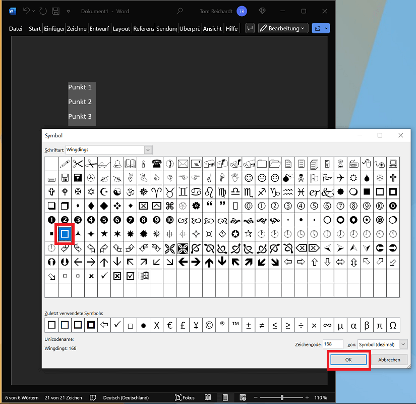 Insertar casilla de verificación en Word