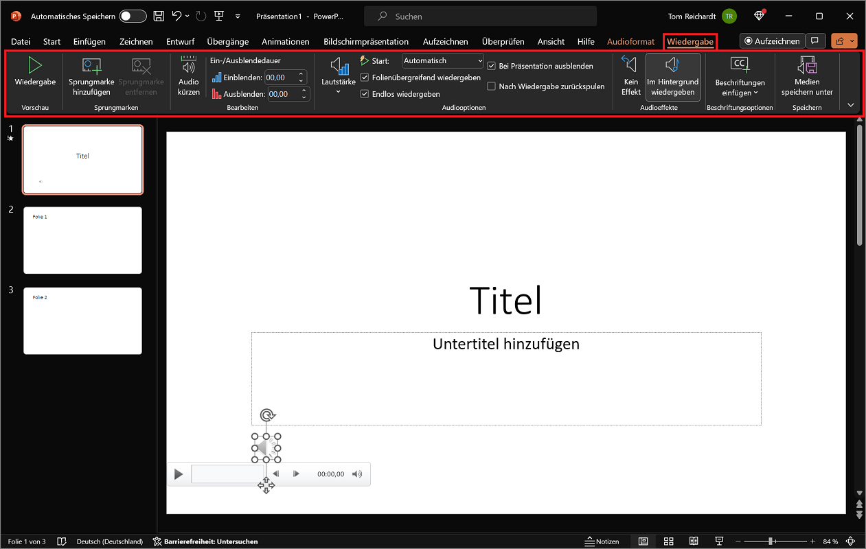 Configuraciones y ajustes para música de PowerPoint