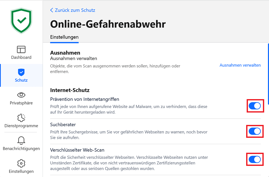 Configuración de seguridad en línea