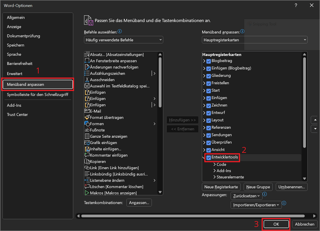 Habilitar herramientas de desarrollador en Word
