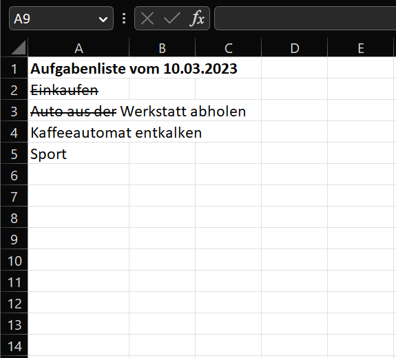 Tacha partes individuales en Excel