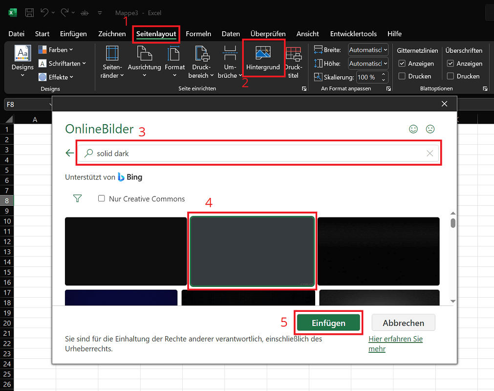 Excel: oscurecer el fondo de las celdas