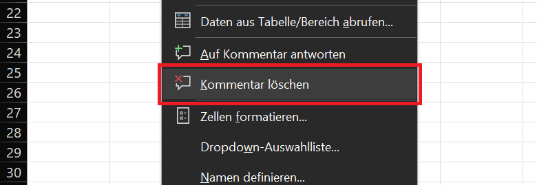 Eliminar comentario en Excel