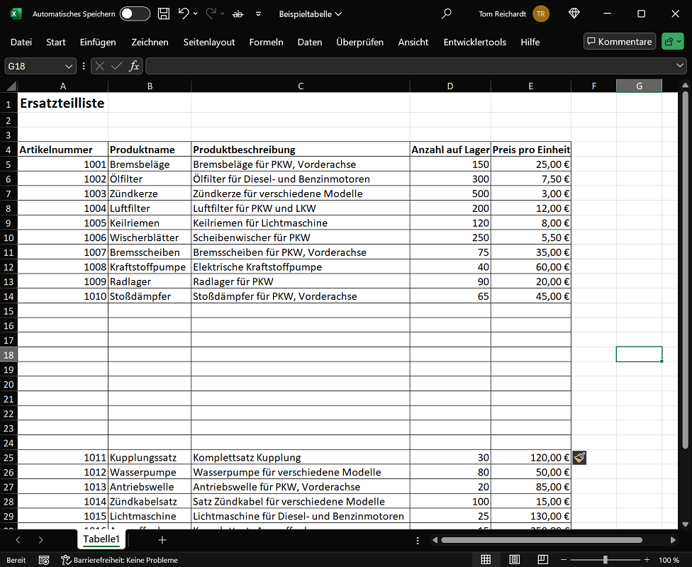 El resultado final al insertar varias filas en Excel