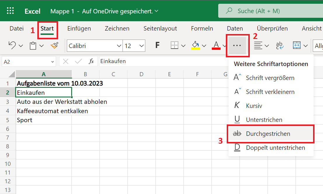Tachar contenido en Excel Online