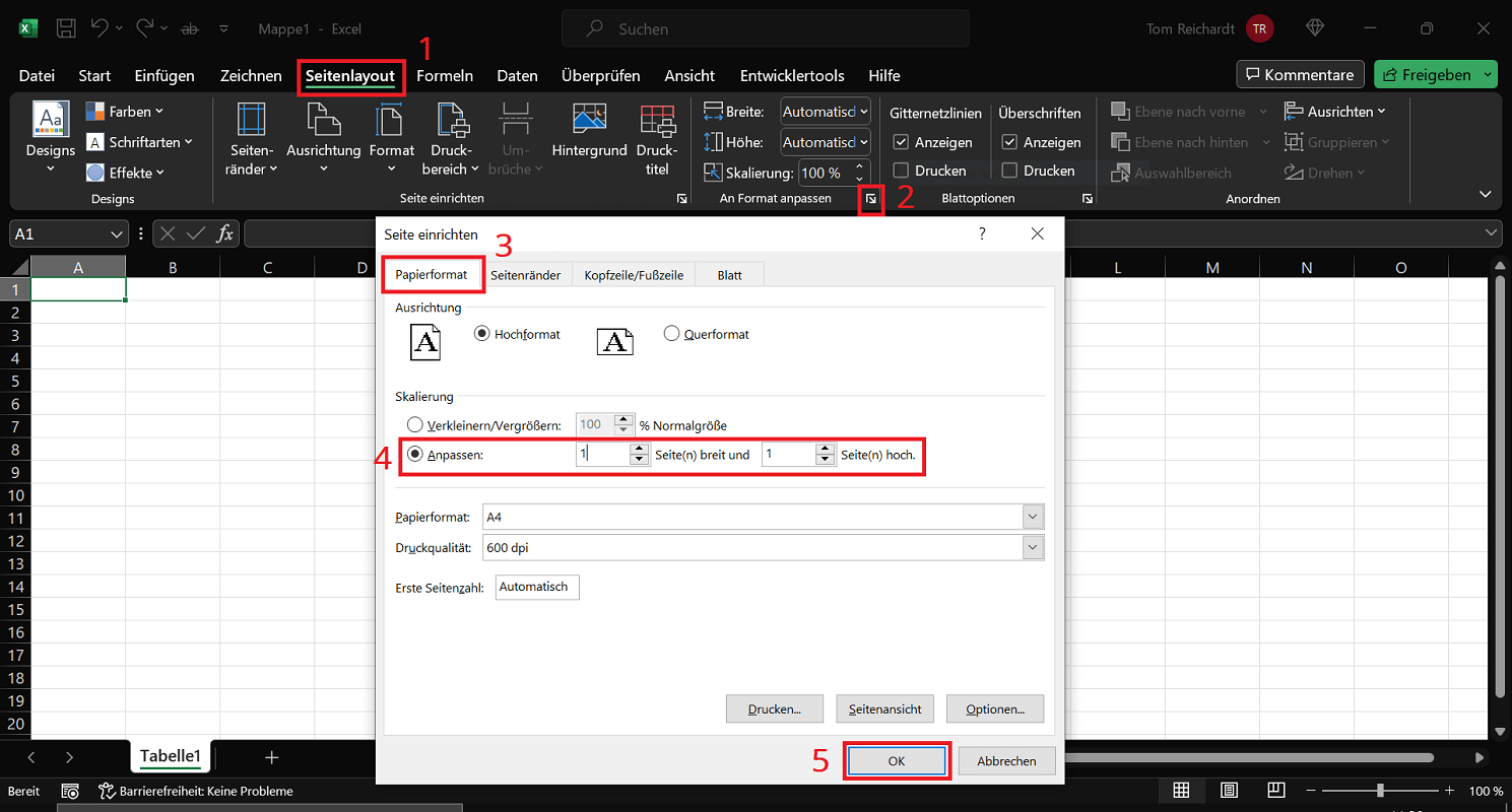 Convierta una hoja de cálculo de Excel a PDF en una sola página