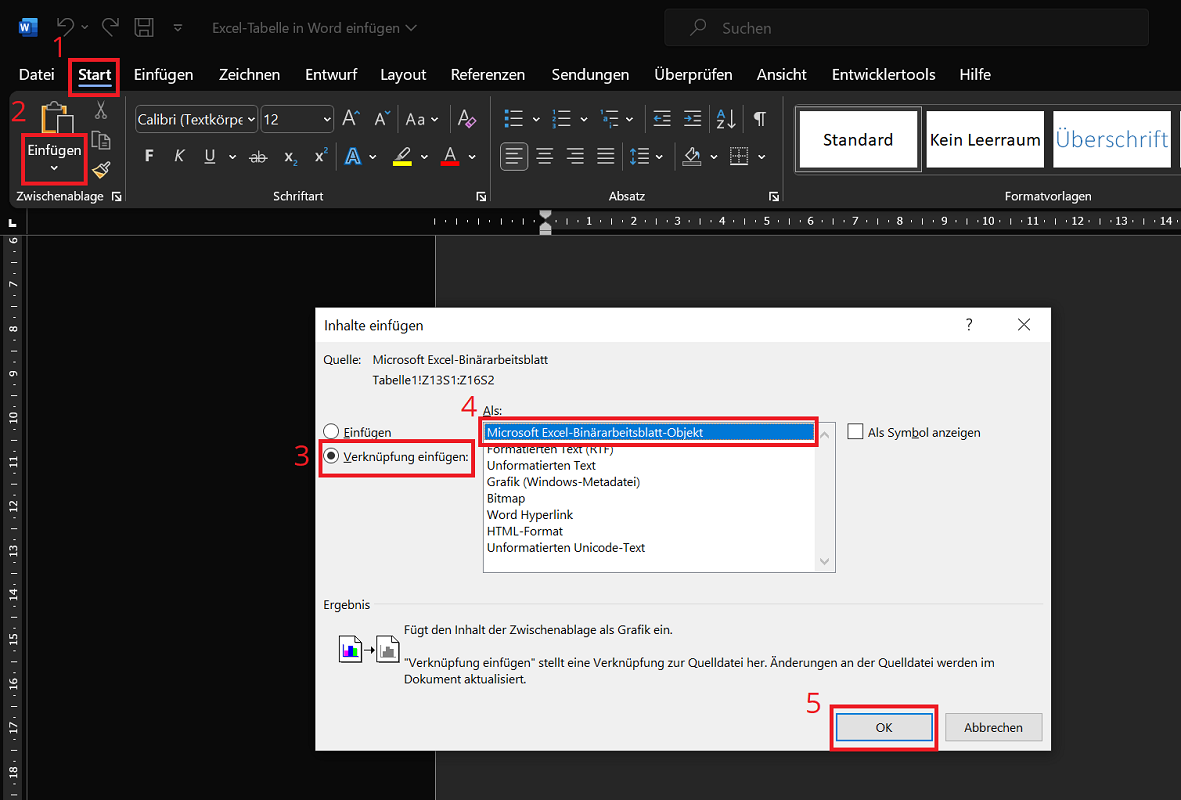 Vincular tabla de Excel en Word