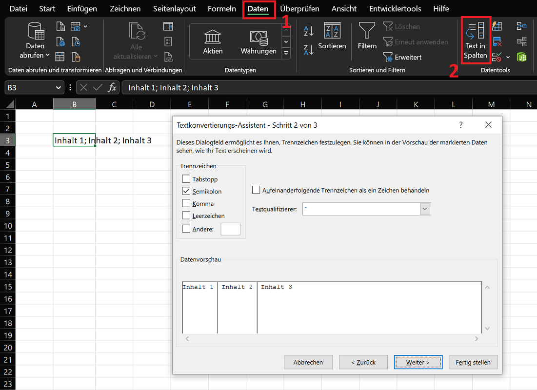 Dividir celda en Excel con el Asistente de conversión de texto