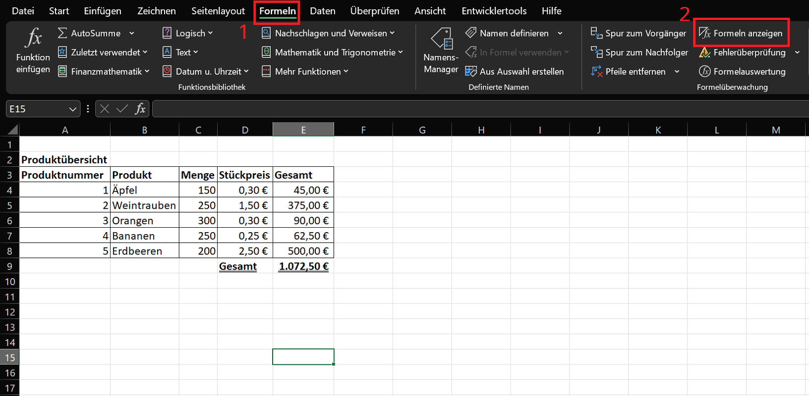Ver fórmulas en Excel