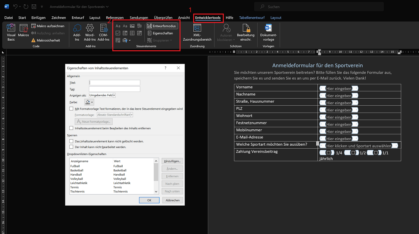 Crear un formulario en Word