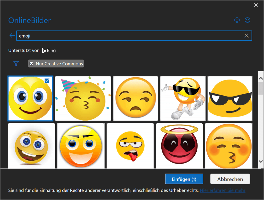 Utilice la función de imágenes en línea en Outlook para insertar emojis