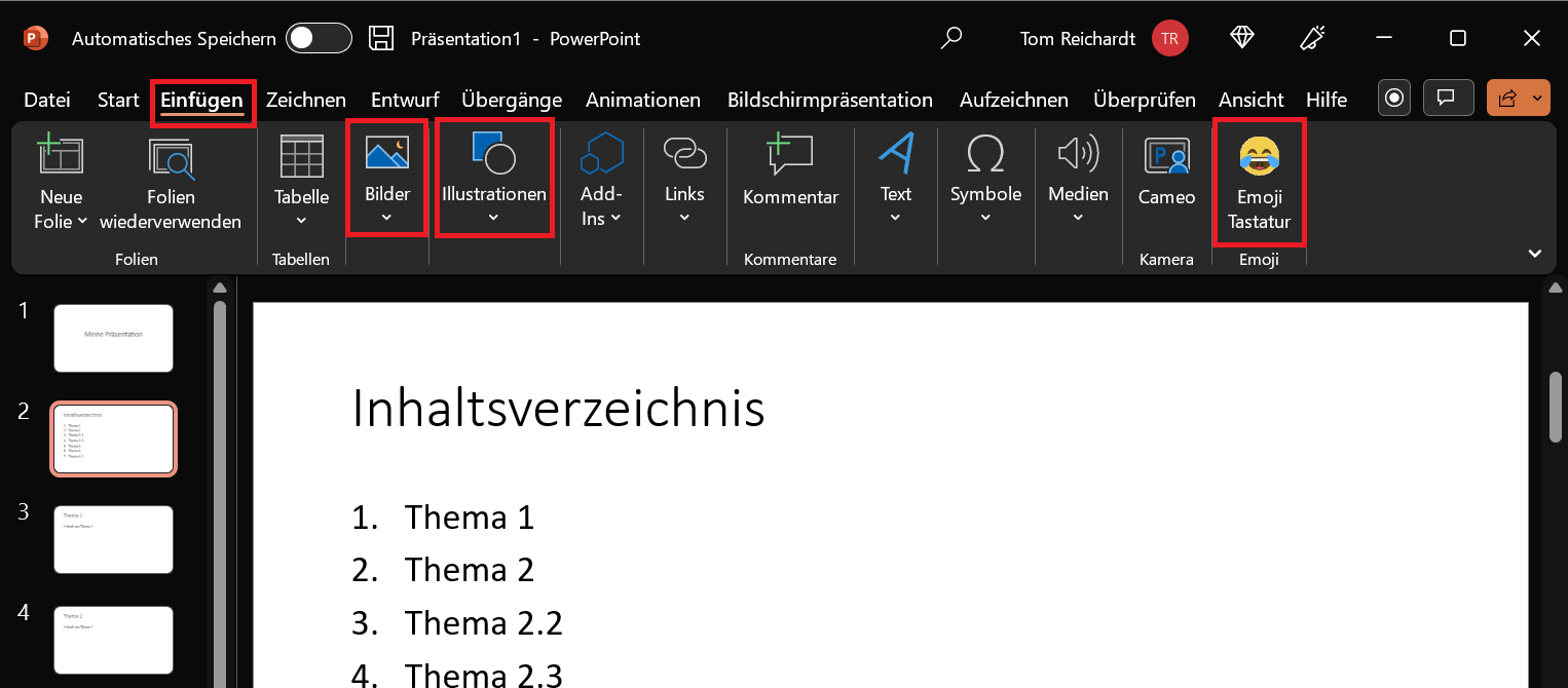 Insertar iconos, imágenes, formas y emojis