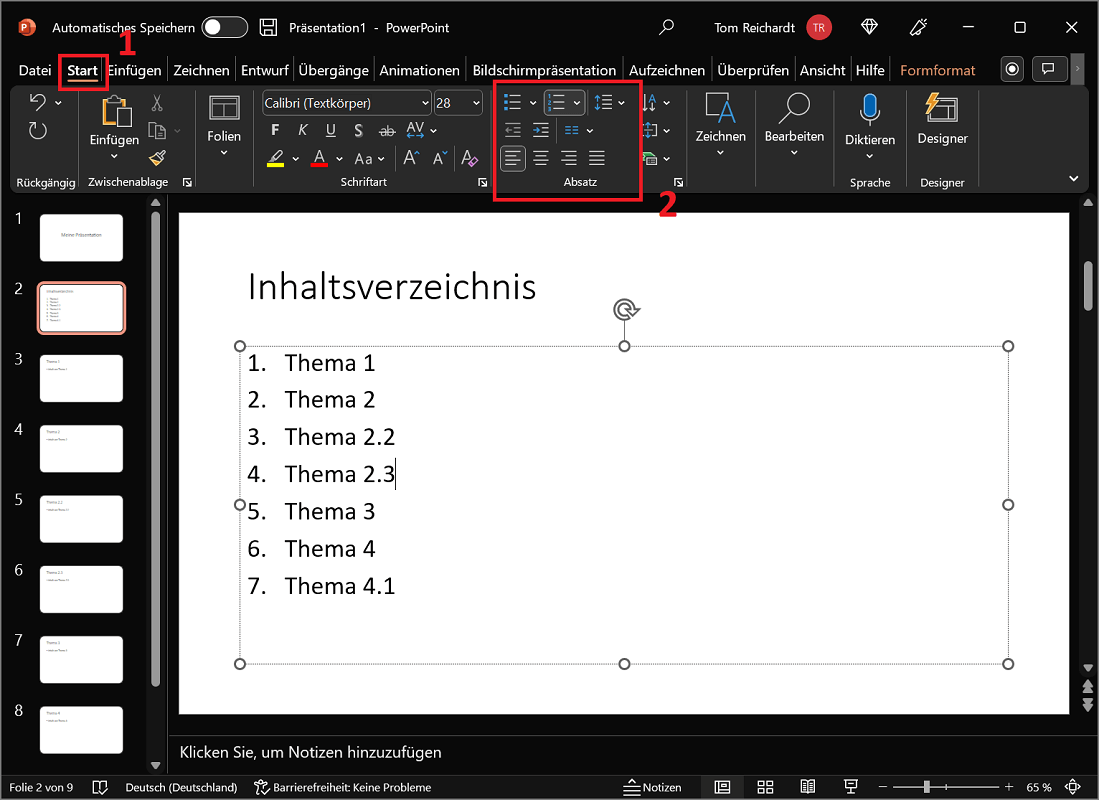 Agregar numeración o viñetas en PowerPoint