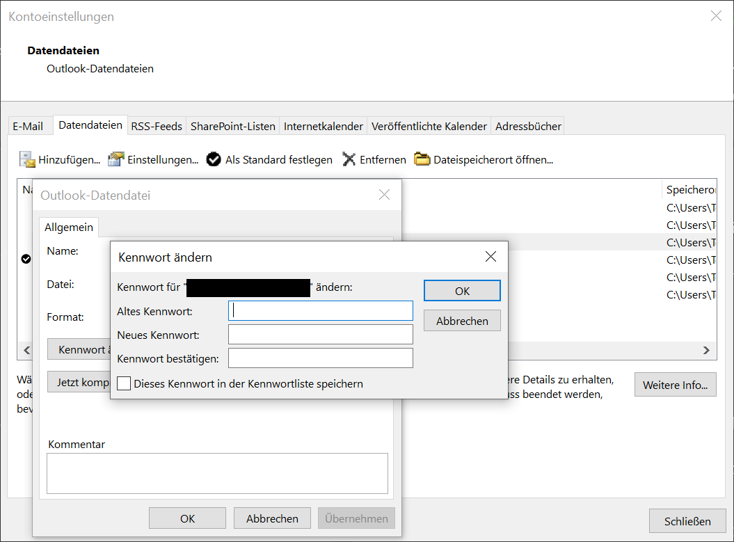 Cambiar la contraseña del archivo de Outlook