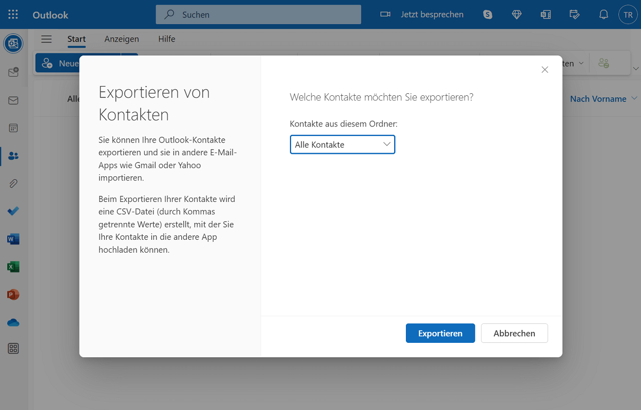 Exportar contactos en la versión web de Outlook