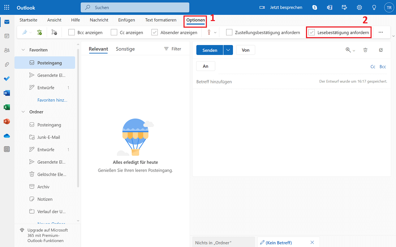 Habilite los recibos de lectura en Outlook para web