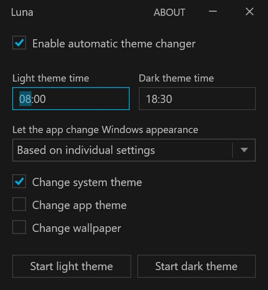 Herramienta Luna Dark Mode para Windows 10