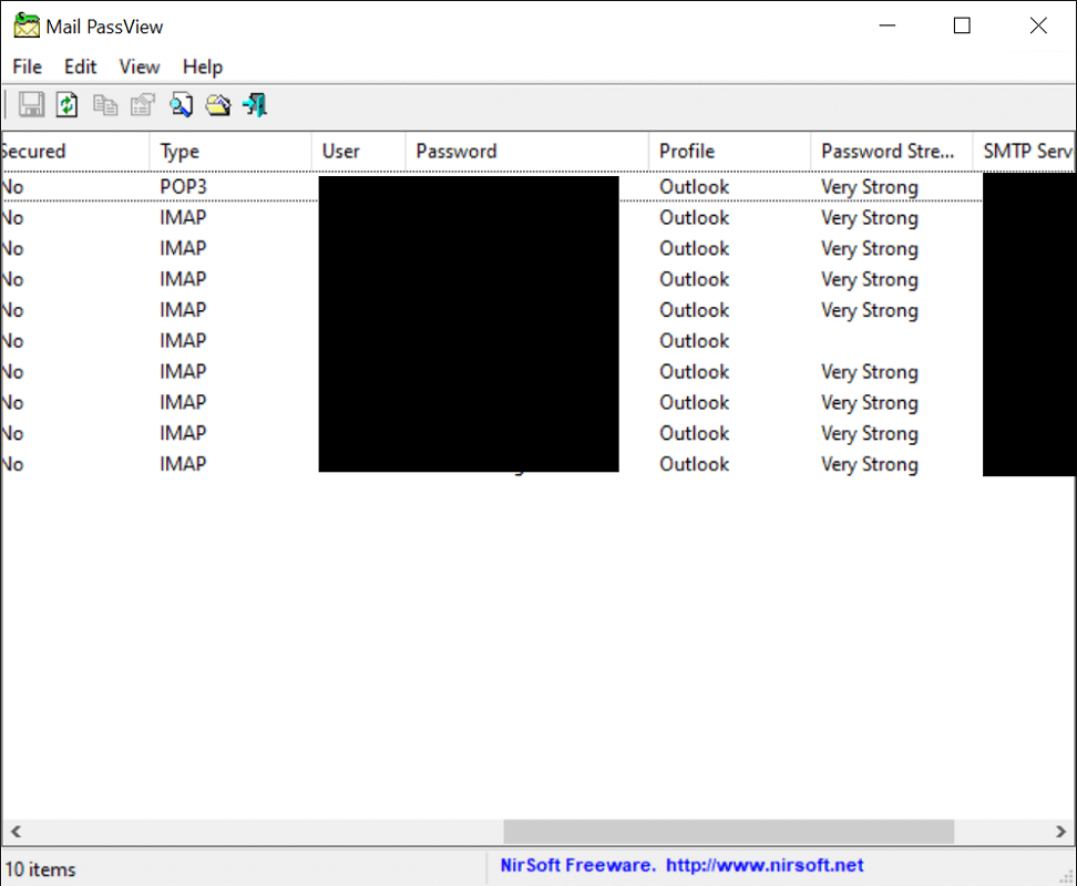 Leer la contraseña de Outlook con Mail PassView
