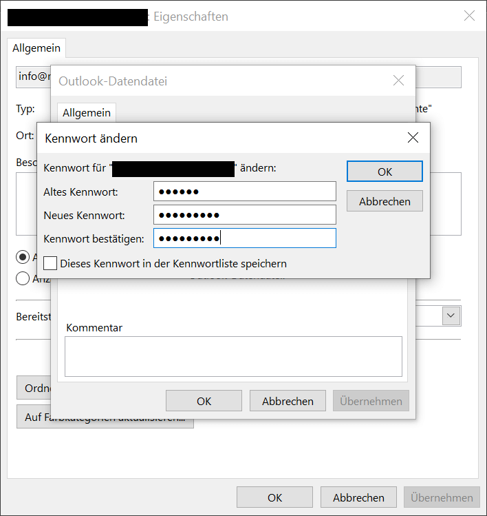 Contraseña maestra en Outlook