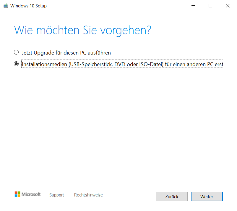 Reinstale Windows 10 usando la herramienta de creación de Windows Media