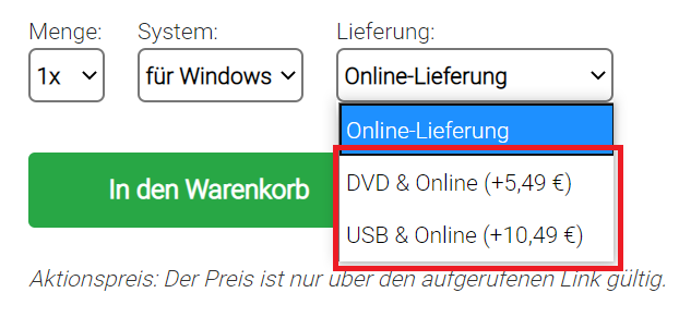 Opción de pedido de Microsoft Office como DVD o memoria USB