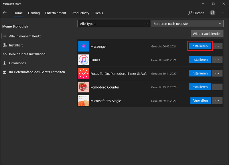 Puede instalar aplicaciones rápida y fácilmente en la nueva computadora a través de Microsoft Store