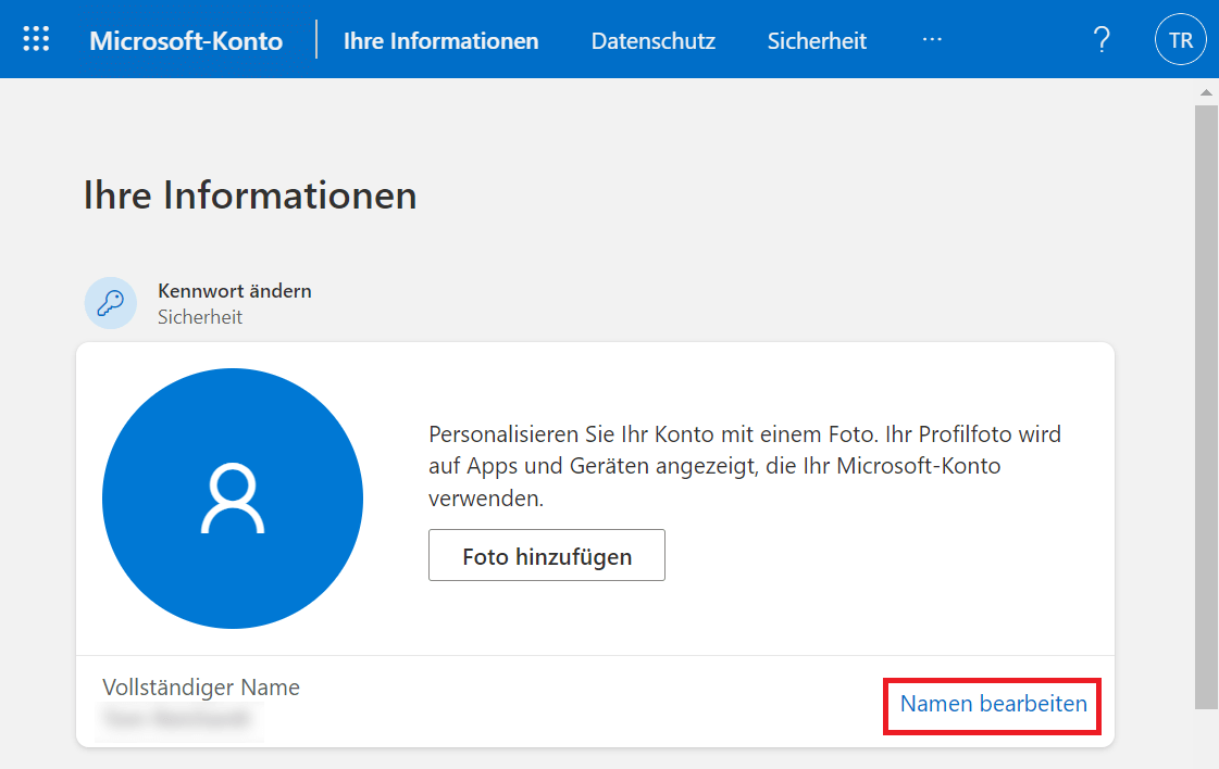 Cambiar el nombre de la cuenta de Microsoft