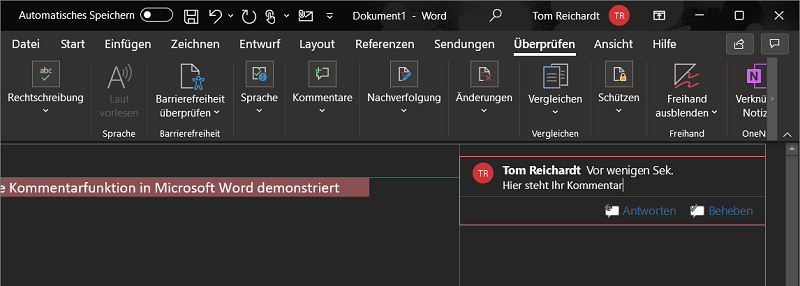 Insertar un nuevo comentario en Microsoft Word