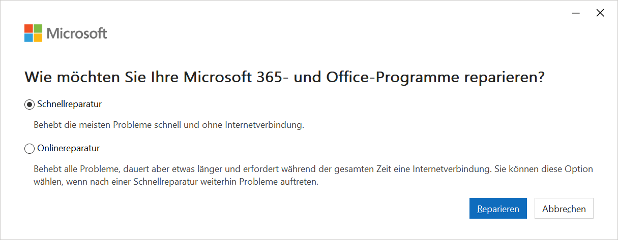 Iniciar la reparación de Office Outlook