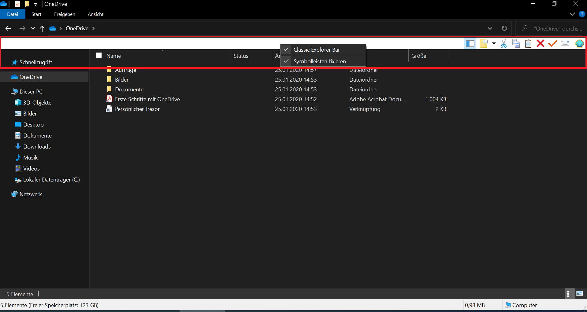 Eliminar la barra de menú Open Shell en el Explorador de Windows 10