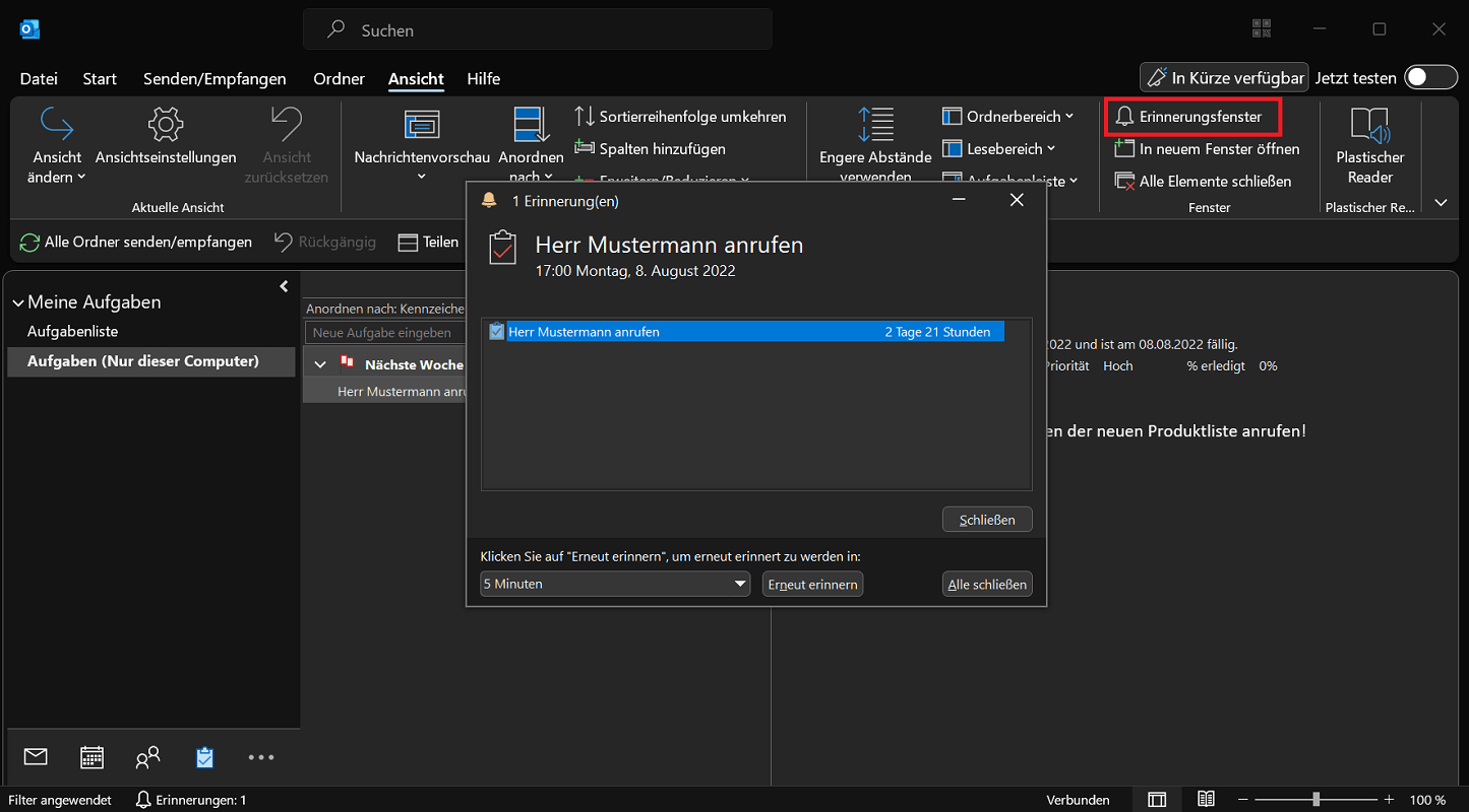 Ver todos los recordatorios actuales en Outlook