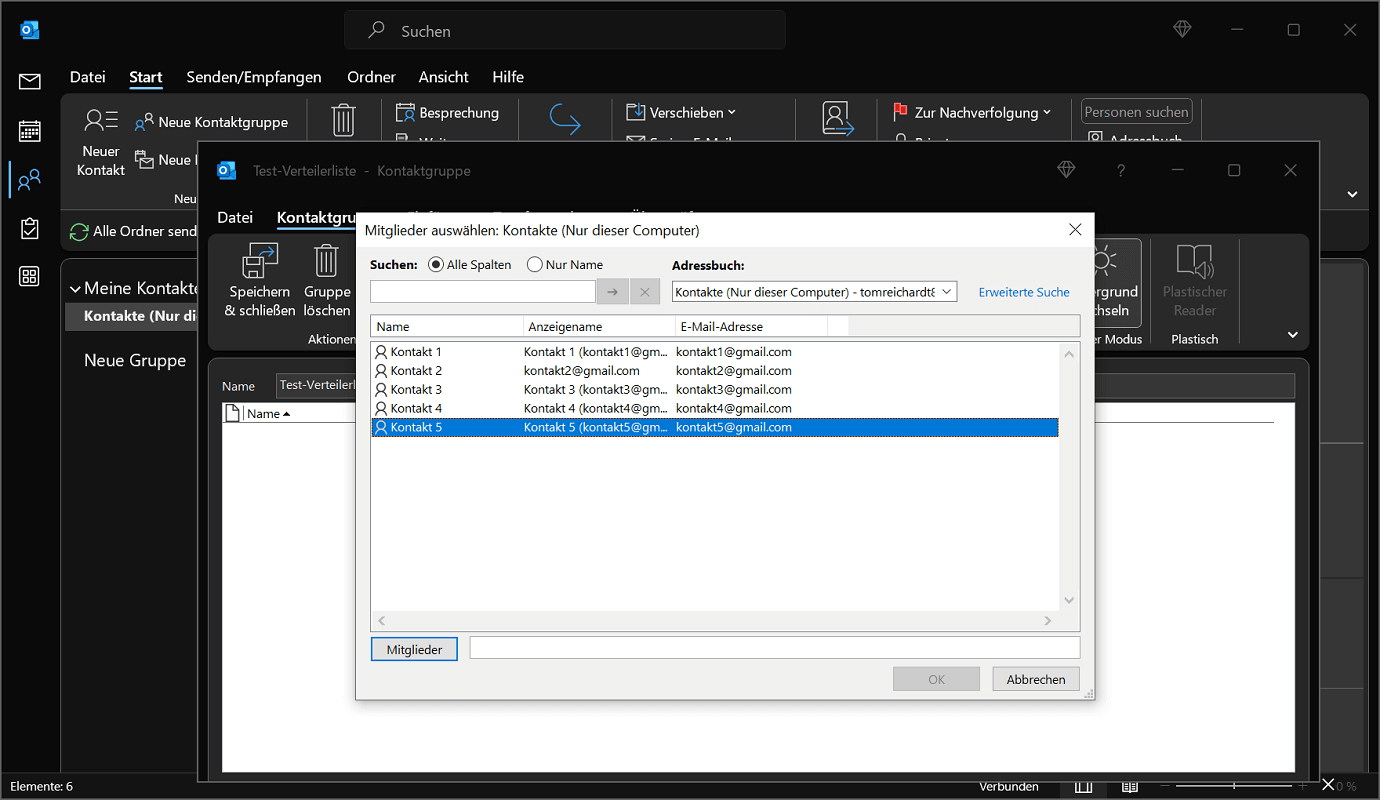 Crear lista de distribución de correo de Outlook