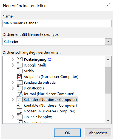 Agregar nuevo calendario en Outlook