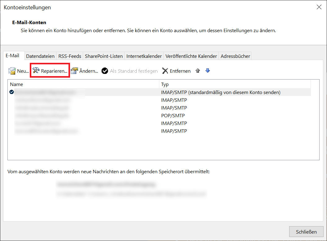 Reparar perfil de Outlook