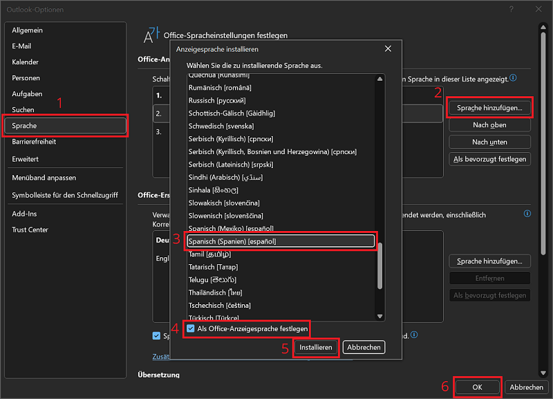 Agregar más paquetes de idiomas en Outlook