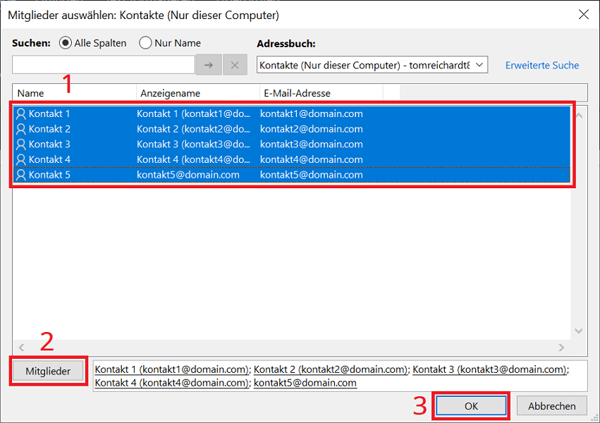 Agregar contactos a la lista de distribución de Outlook