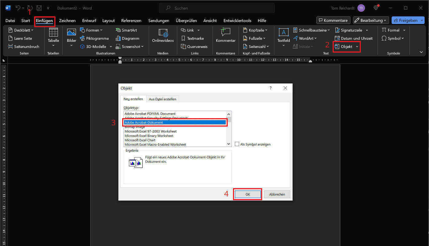 Insertar archivo PDF en Word