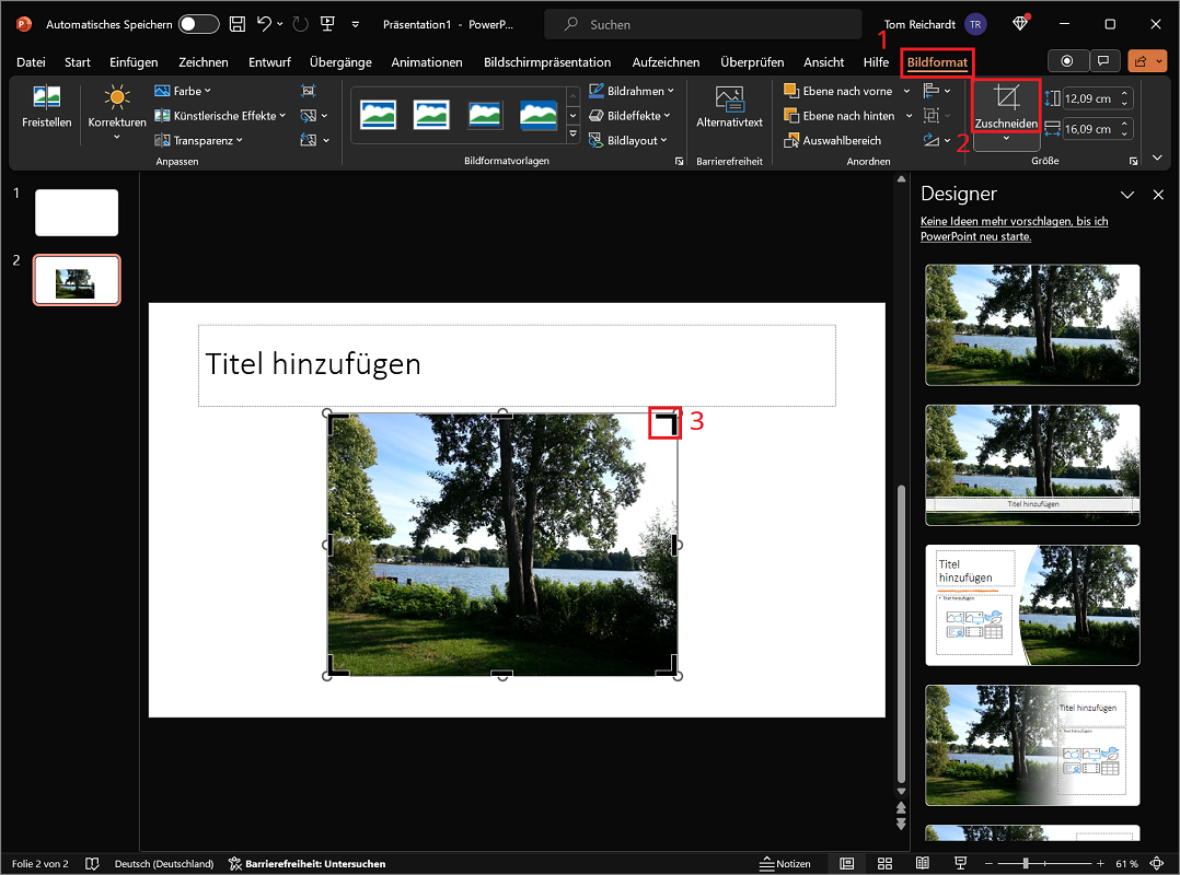 Recortar imagen en PowerPoint con marcas de recorte