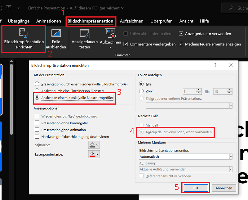 Habilitar bucle infinito en PowerPoint