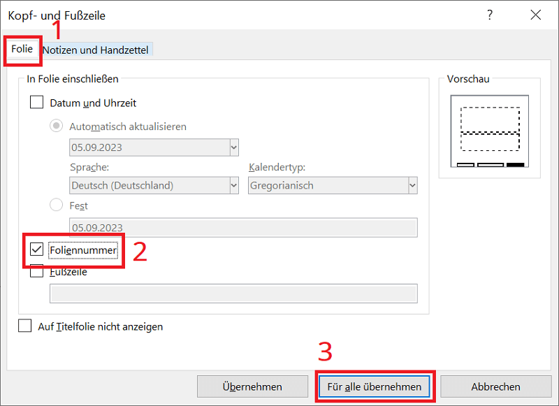 Insertar números de diapositivas de PowerPoint
