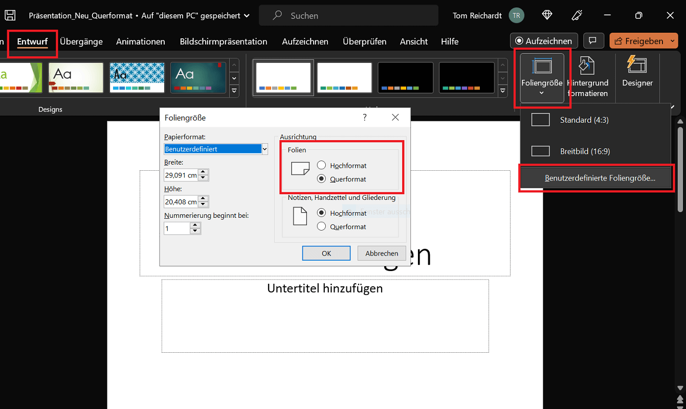 Establecer formato vertical en PowerPoint