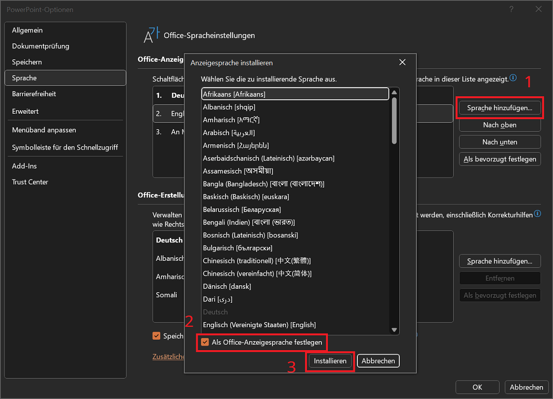 Instalar un nuevo idioma para mostrar en PowerPoint